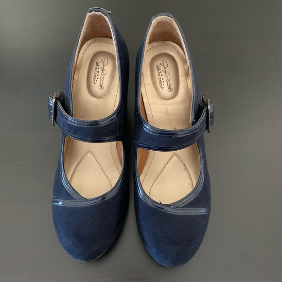 Suede Blue Mary Jane Pumps - Picture 2 of 5